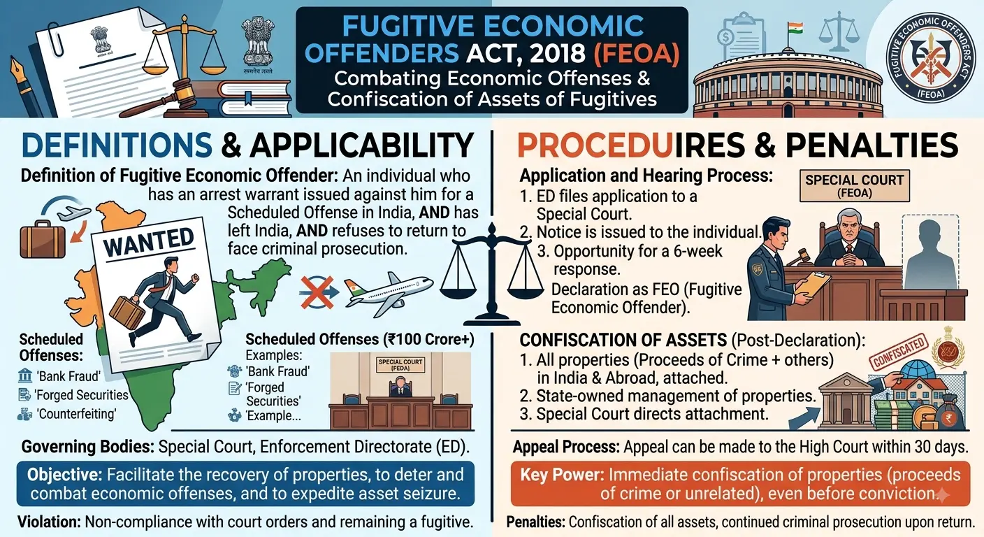 Fugitive Economic Offenders Act 2018 explained — who is an FEO, the declaration process and confiscation of property